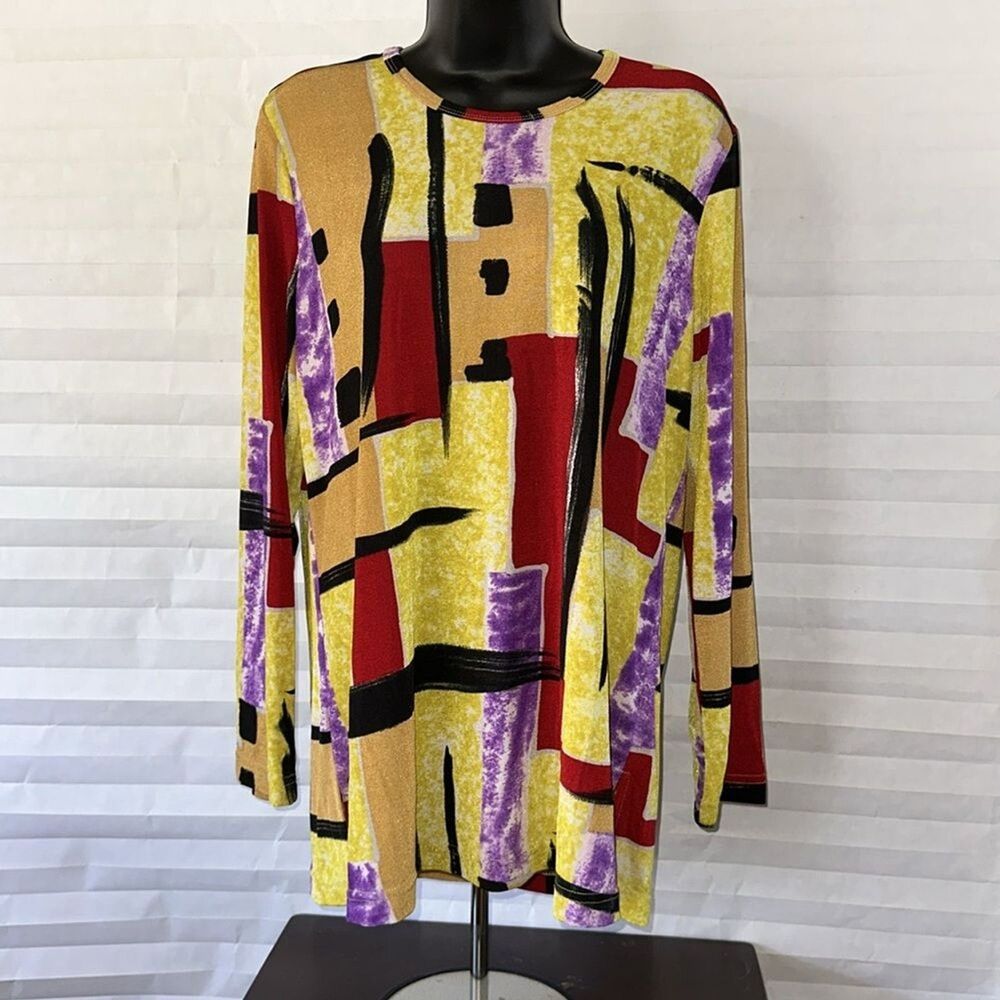 Carolyn Strauss Geometric Print Pullover Blouse Women's Size Medium